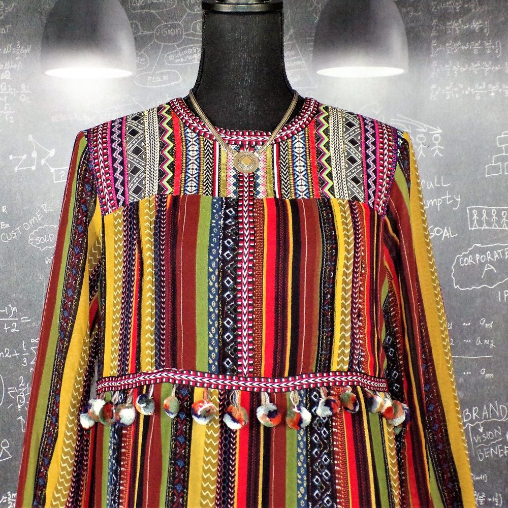 🔥 Chelsea & Theodore Mixed Stripe Pom Pom Dress - Picture 2 of 8
